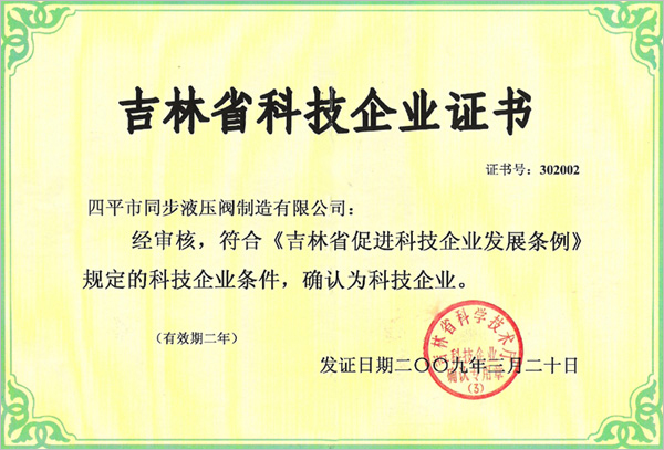 吉林省科技企業證書